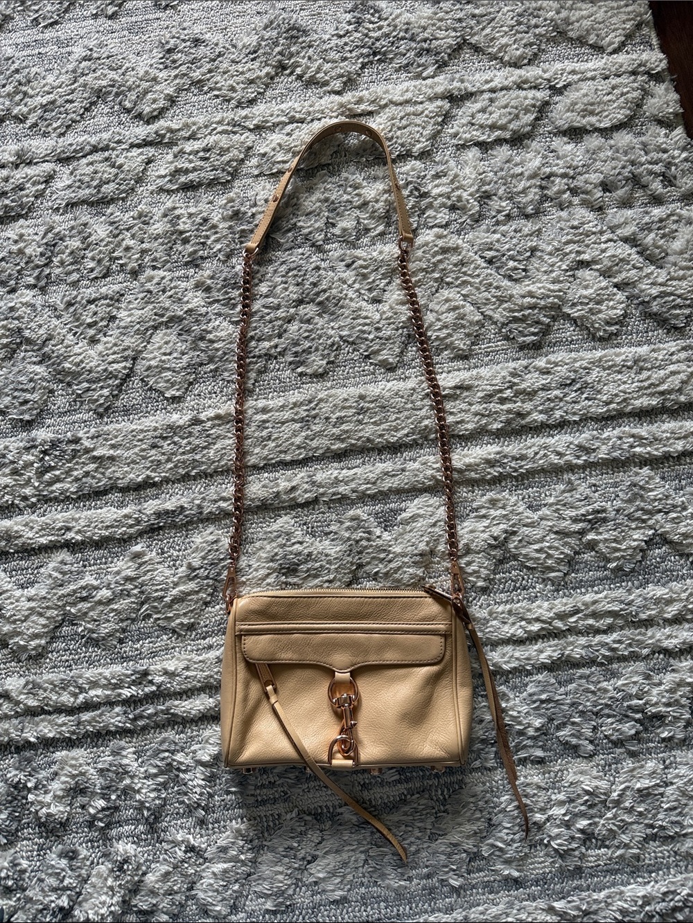 Beige Leather Crossbody Bag with Chain Strap